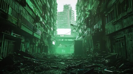 Decaying Toxic City Streets in Dystopian Urban Environment
