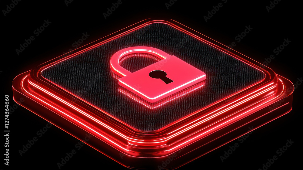 Poster close-up of a padlock icon in a minimalistic cyber environment showcasing futuristic security