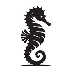 Floating Seahorse silhouette, an artistic portrayal of ocean life - Seahorse illustration - Minimalist Seahorse vector - Marine silhouette
