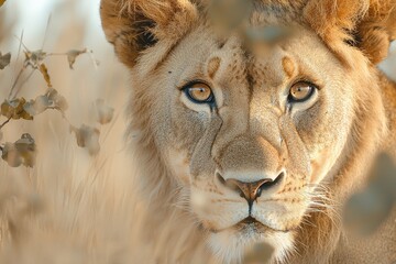 Intense focus of a lion's eyes african safari wildlife photography natural habitat close-up view wildlife safari moments