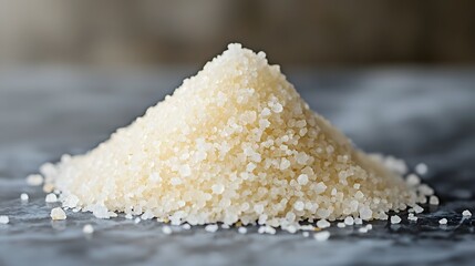 Minimalist Photograph of a Small Pile of Exquisitely Fine White Salt Resting on a Clean Smooth Surface with Soft Diffused Lighting Creating a Serene Elegant Aesthetic