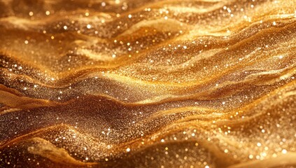 Obraz premium Sparkling golden waves with shimmering glitter and soft reflections, perfect for backgrounds in luxury design, celebrations, and festive occasions