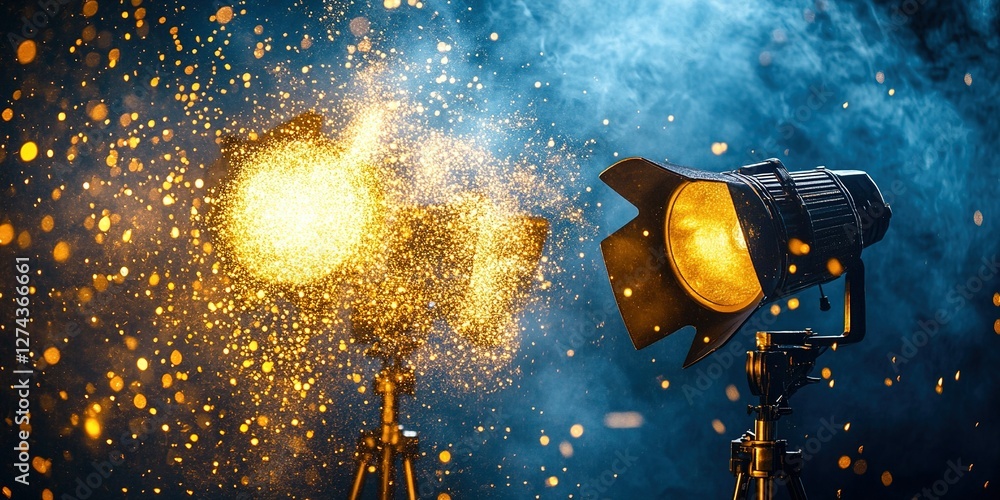 Poster bright stage lights create magical sparkles during an electrifying performance at a night event