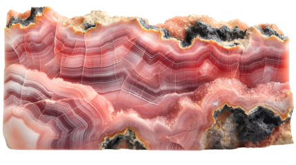 Pink Agate Slice Natural Stone Texture, Colorful Waves for Nature and Design Themes, isolated on transparent background.