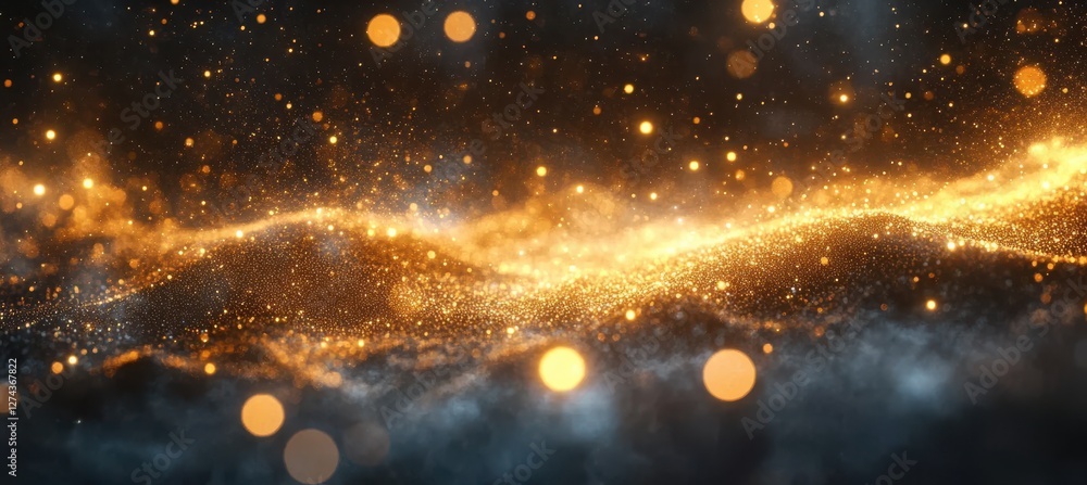 Poster stunning golden particles and sparkles in a dark background creating a magical and mystical atmosphe
