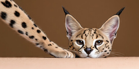 Serval Cat Head and Paw Close-up