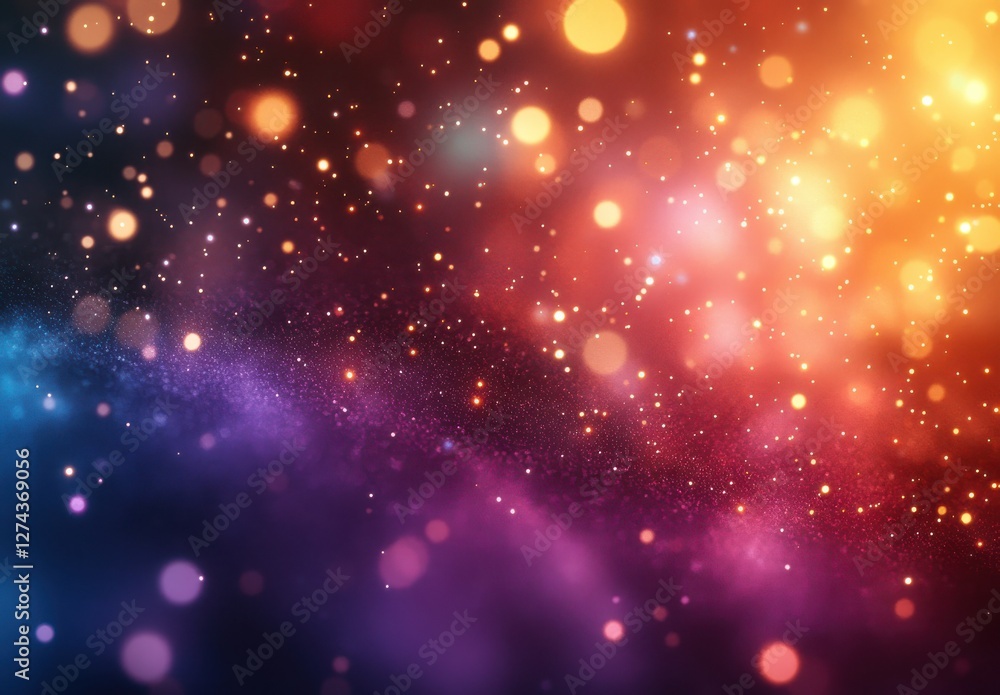 Poster vibrant abstract background of colorful bokeh lights with sparkling stars in a dreamy space atmosphe