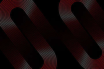 Abstract red glowing geometric lines on black background. Modern gold diagonal rounded lines pattern. Horizontal banner template. Vector illustration.