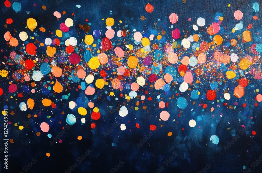 Poster vibrant colorful abstract background with multicolored circles and dots against a dark blue canvas c