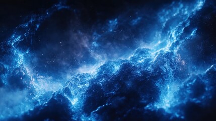 Obraz premium Abstract depiction of swirling blue energy waves against a dark cosmic background, suggesting movement