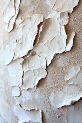 Abstract peeling paint texture on old wall creating a distressed surface with rough edges and cracked patterns in neutral tones