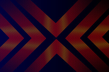Abstract red glowing geometric lines on black background. Modern gold diagonal rounded lines pattern. Horizontal banner template. Vector illustration.