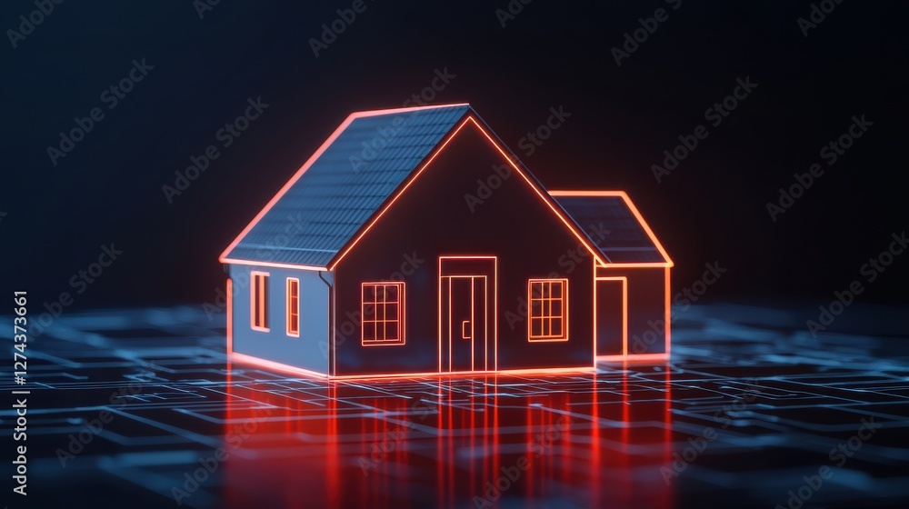 Poster a glowing sketch of a house on a digital background, symbolizing the integration of technology in re