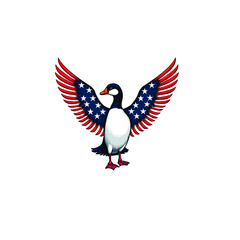 Obraz premium A striking illustration of a bird standing tall with its wings spread wide, adorned with the stars and stripes of the United States flag.