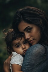 Mother and Child Embrace in Nature, Emotional Bonding Moments, Parenting Love, Family Connection, Tender Relationship, Outdoor Portrait Photography