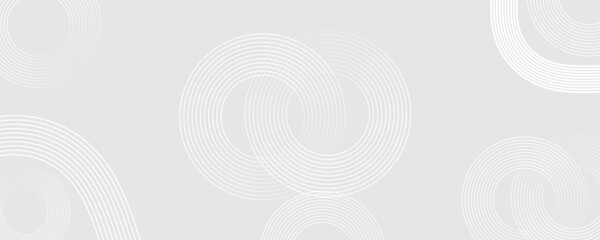 Grey abstract background with white circle lines. White abstract background. Modern circle lines pattern. Minimal lines pattern. Modern futuristic concept. Vector illustration.