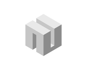 Abstract 3D isometric cube forming the letter U or N.  Minimalist design, perfect for tech, architecture, or branding concepts. Represents structure, stability, and innovation.