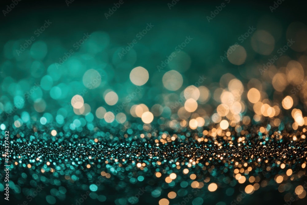 Aufkleber abstract teal and gold bokeh background with sparkling glitter creating a festive and luxurious atmo