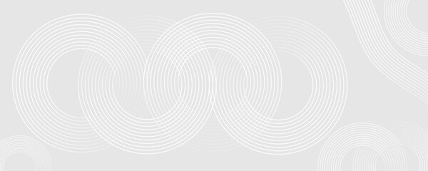 Grey abstract background with white circle lines. White abstract background. Modern circle lines pattern. Minimal lines pattern. Modern futuristic concept. Vector illustration.