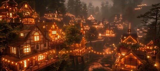 Obraz premium Exploring a hidden underwater city with coral shaped buildings that glow softly in the deep sea