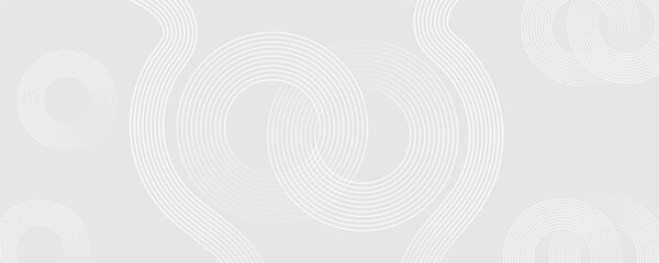 Grey abstract background with white circle lines. White abstract background. Modern circle lines pattern. Minimal lines pattern. Modern futuristic concept. Vector illustration.