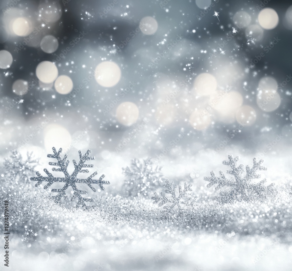 Poster enchanting winter wonderland with sparkling snowflakes and soft glittery background creating a magic
