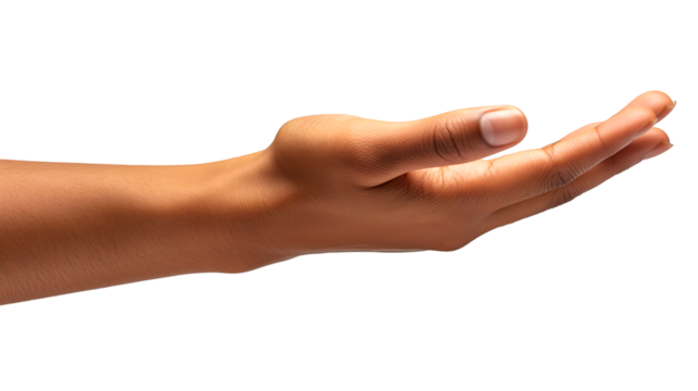 Open Hand Gesture Reaching Out, Supportive Touch for Human Care and Connection Themes, isolated on transparent background.
