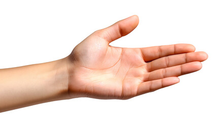 Open Hand Gesture Reaching Out Palm, Soft Touch for Human Care Themes, isolated on transparent background.