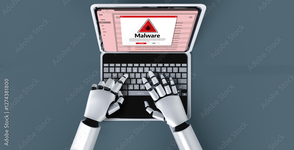 Aufkleber cyber attacking concept. malware alert showing on computer screen display scam and threat detection 