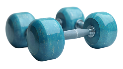 Teal Dumbbells Elegant Gym Weights, Shiny Steel Design for Fitness and Health, isolated on transparent background.