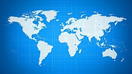Fototapeta premium Blueprint Style World Map with Grid Overlay for Global Concepts