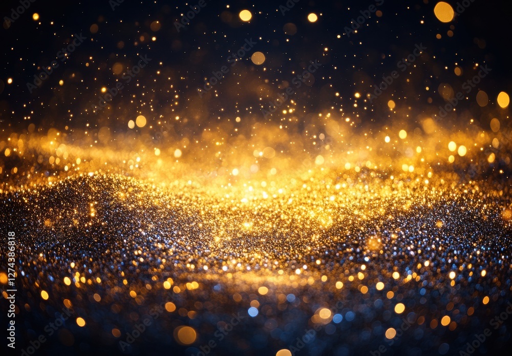 Poster glimmering golden particles on a dark background creating a magical and enchanting atmosphere for cr