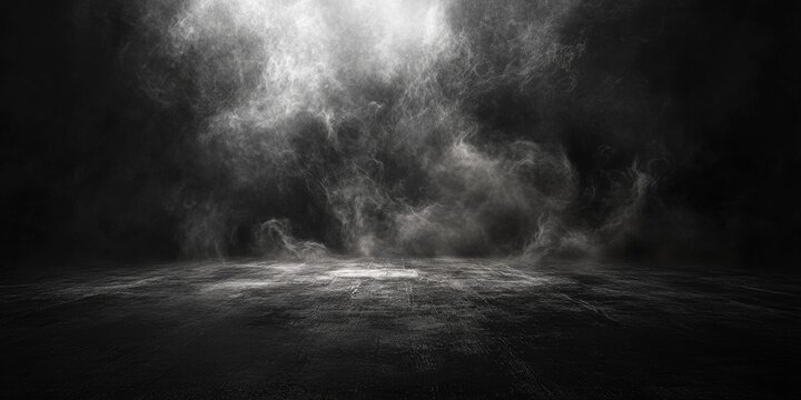smoke swirling in a dark room, with light accentuating the wisps
