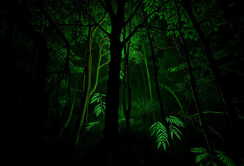 Fototapeta premium Forest with mist and green scary vibes