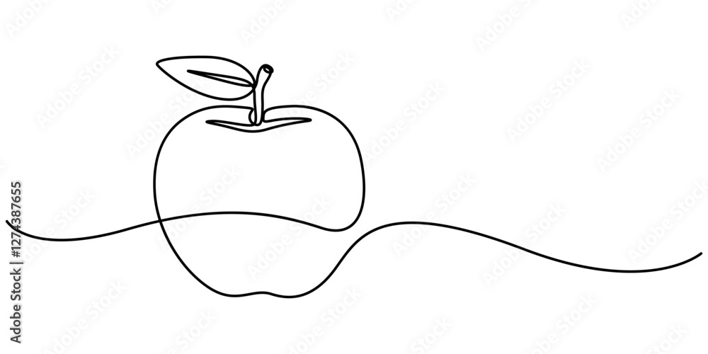 Poster continuous single line drawing of an apple, line art vector illustration, continuous linear drawing 