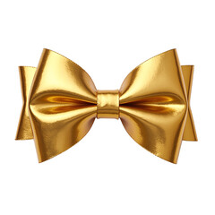 Luxurious metallic gold bowtie ribbon on white background with elegant folds and shimmering surface