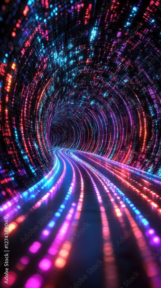 Poster abstract digital tunnel with vibrant neon lights creating a futuristic and immersive experience for 