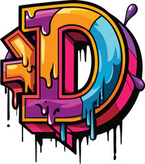 Bold Uppercase Letter D in Graffiti Street Art Style with Vibrant Spray-Painted Textures, Paint Drips, and Urban Aesthetic, Graffiti Letter D, Urban Art D, Spray Painted Typography D



