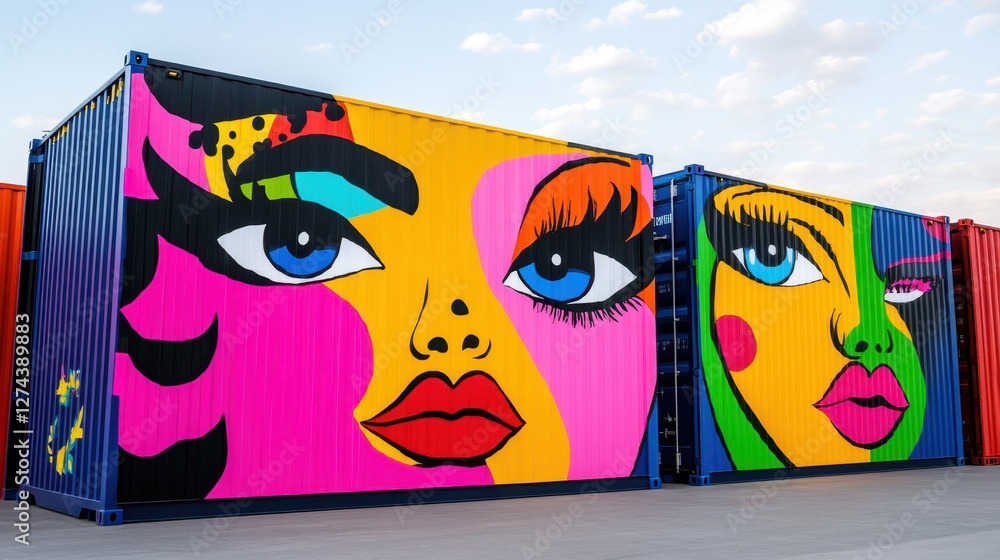 Poster container art festival. a community event where artists transform shipping containers into large-sca