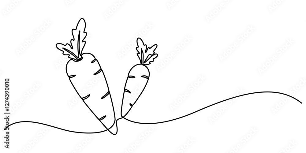 Poster simple carrot in continuous one line art drawing icon isolated on white background vector illustrati