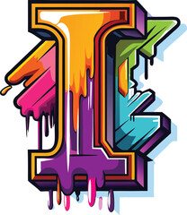 Bold Uppercase Letter I in Graffiti Street Art Style with Vibrant Spray-Painted Textures, Drips, and Urban Aesthetic, Graffiti Letter I, Urban Art I, Spray Painted Letter I
