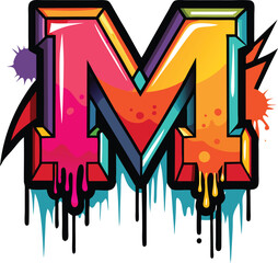 Bold Uppercase Letter M in Graffiti Street Art Style with Vibrant Spray-Painted Textures, Drips, and Urban Aesthetic, Graffiti Letter M, Urban Art M, Spray Painted Letter M



