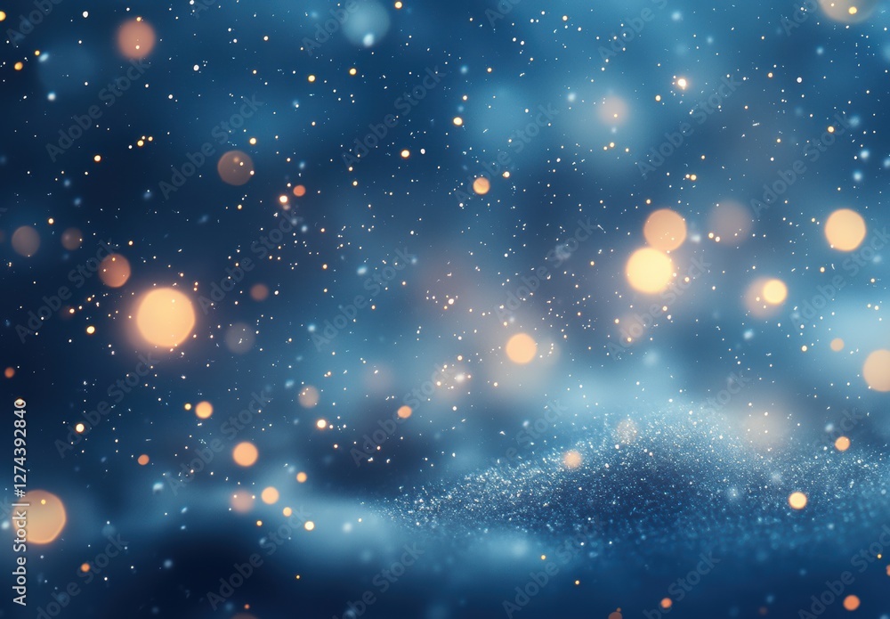 Aufkleber magical bokeh lights on subtle dark blue background with soft blurry effect creating dreamy atmosphe