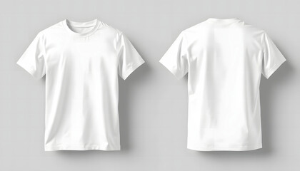 Blank white t-shirt front and back isolated on a plain background, great for product photography, clothing design mockups, and apparel branding.