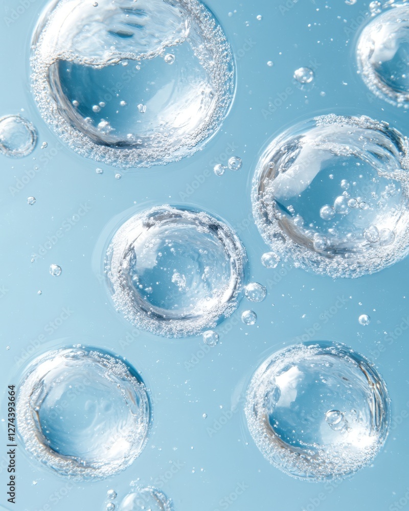 Poster serene underwater world with floating bubbles reflecting light and creating a calming blue aesthetic