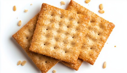 Fototapeta premium Top View Of Nutritious Whole Wheat Cracker On White Background, Captured In Close-Up Shot. A Healthy Snack Option.