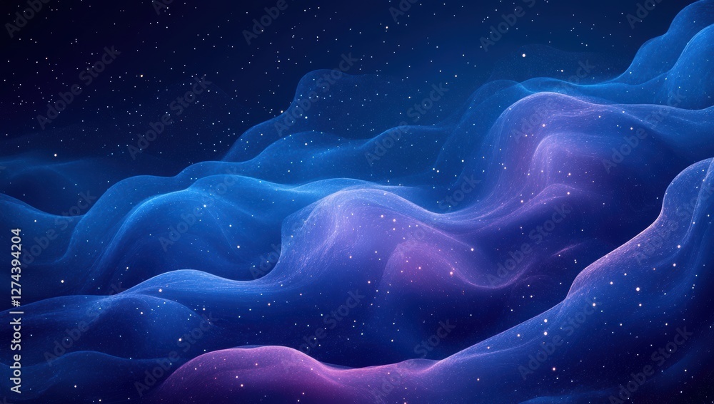 Poster mesmerizing abstract digital illustration of colorful nebula with ethereal waves and stars in a deep