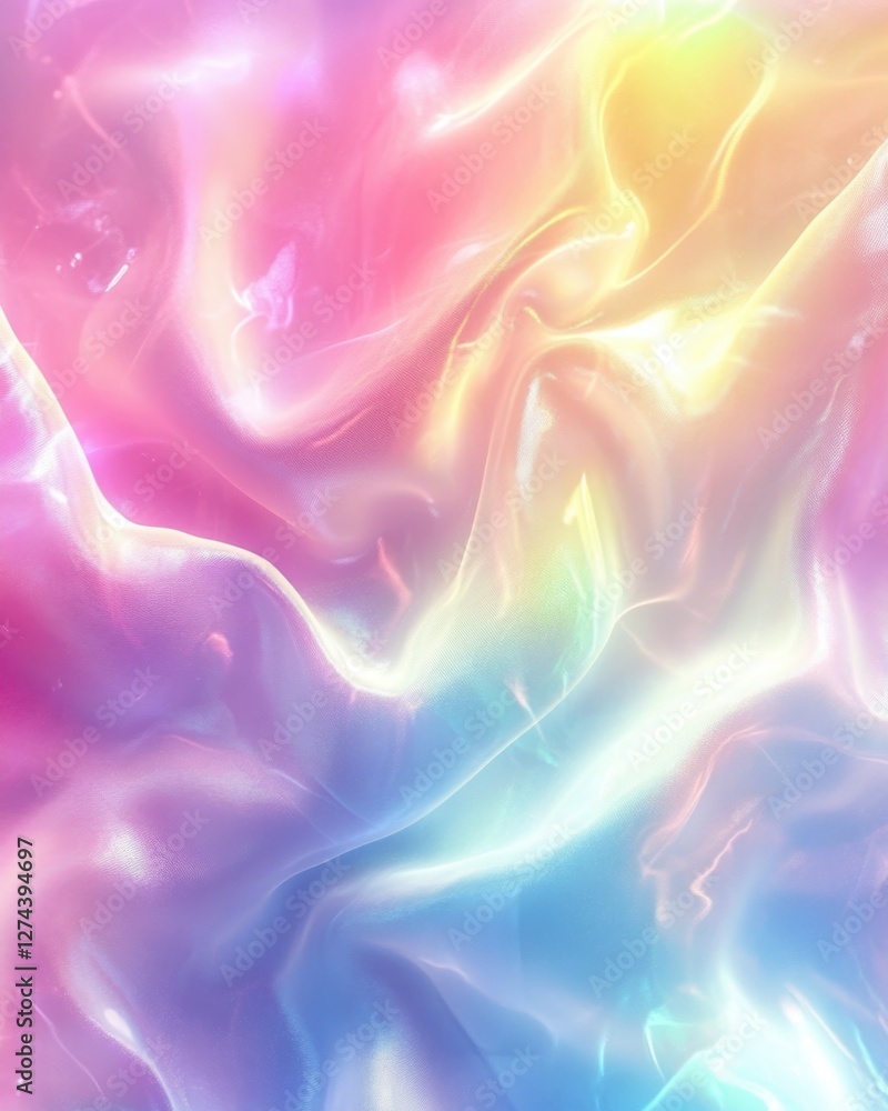 Poster ethereal iridescent fabric with flowing folds and pastel colors creating a soft and dreamy abstract 