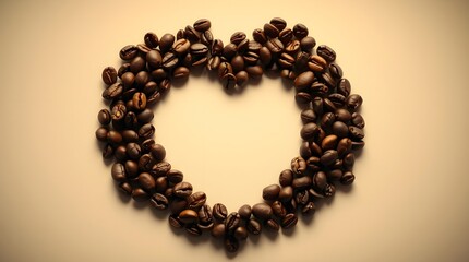 a heart composed of coffee beans, space for copy