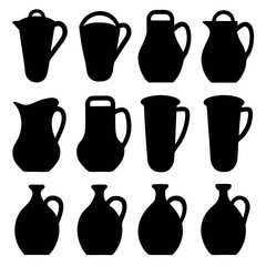 Collection of Black and White Pottery and jug Silhouettes